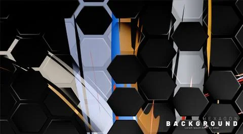Black hexagon abstract pattern on colorful brush style background technology. Stock Illustration