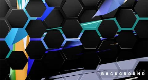 Black hexagon abstract pattern on colorful brush style background technology. Stock Illustration