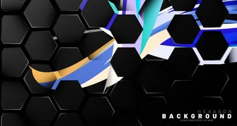 Black hexagon abstract pattern on colorful brush style background technology. Stock Illustration