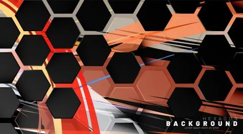 Black hexagon abstract pattern on colorful brush style background technology. Stock Illustration