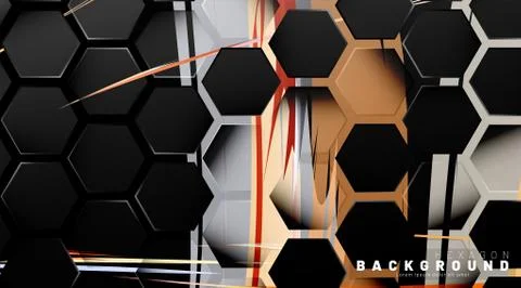 Black hexagon abstract pattern on colorful brush style background technology. イラスト素材