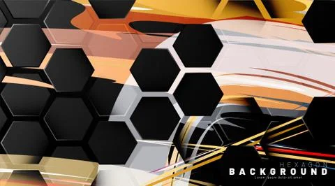 Black hexagon abstract pattern on colorful brush style background technology. 스톡 일러스트