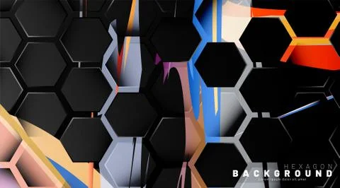 Black hexagon abstract pattern on colorful brush style background technology. Stock Illustration