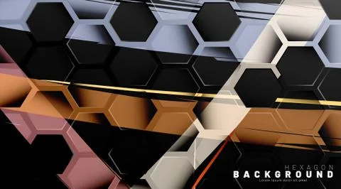 Black hexagon abstract pattern on colorful brush style background technology. Stock Illustration