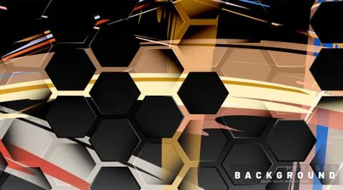 Black hexagon abstract pattern on colorful brush style background technology. Stock Illustration