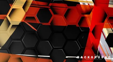 Black hexagon abstract pattern on colorful brush style background technology. Stock Illustration