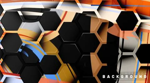 Black hexagon abstract pattern on colorful brush style background technology. Stock Illustration