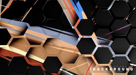 Black hexagon abstract pattern on colorful brush style background technology. 스톡 일러스트