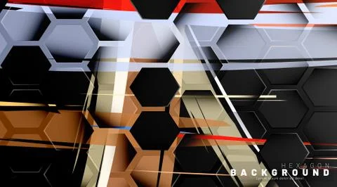 Black hexagon abstract pattern on colorful brush style background technology. Illustrazione stock