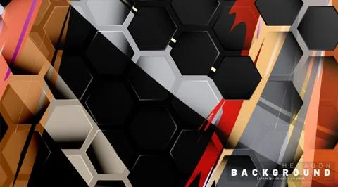 Black hexagon abstract pattern on colorful brush style background technology. 스톡 일러스트
