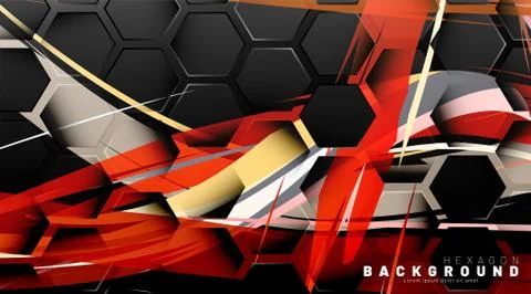 Black hexagon abstract pattern on colorful brush style background technology. Stock Illustration