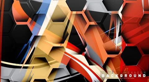 Black hexagon abstract pattern on colorful brush style background technology. Stock Illustration