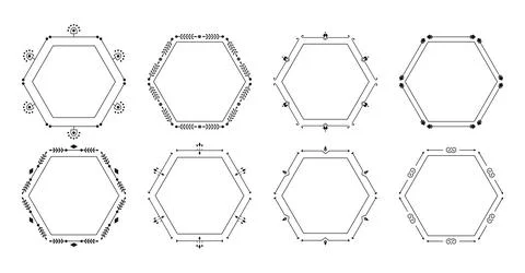 Black hexagon frame text decor border vector set Stock Illustration
