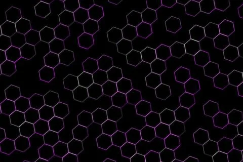 Black hexagon pattern with glowing outline on dark background Stock Illustration