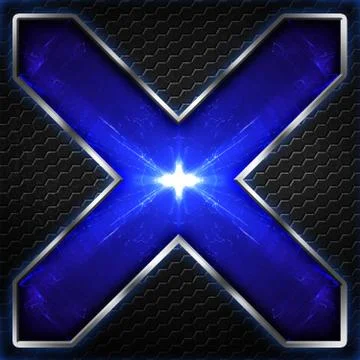 Black hexagon x frame on blue and white light. Stock Illustration