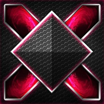 Black hexagon x frame on red and white light. Stock Illustration