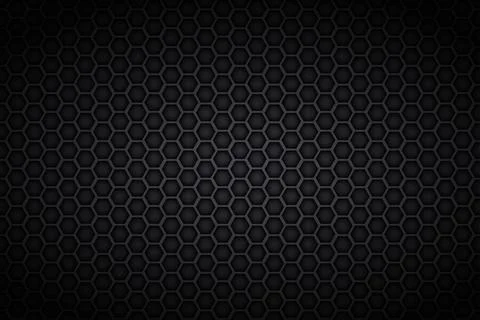 Black hexagonal metal honeycomb texture. Dark futuristic science and technolo Stock Illustration