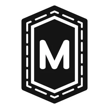 Black hexagonal retro patch with sewing stitches and letter m Stock Illustration