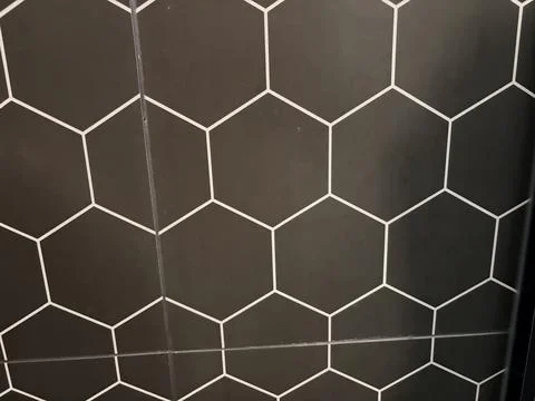 Black Hexagonal Tile Pattern with White Grout Stock Photos