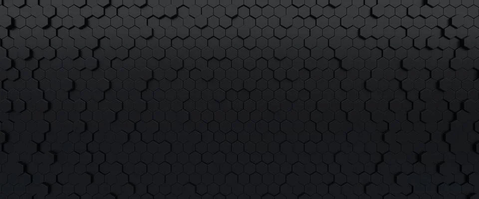 Black hexagons abstract geometric background, 3d illustration 스톡 일러스트