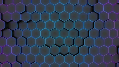 Black hexagons with multi-colored neon edging. Seamless loop. Stock Footage 144099311