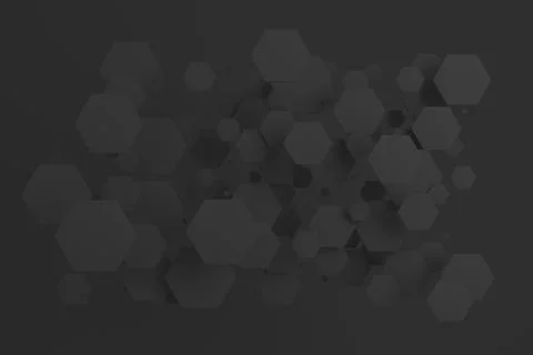 Black hexagons of random size on black background Stock Illustration