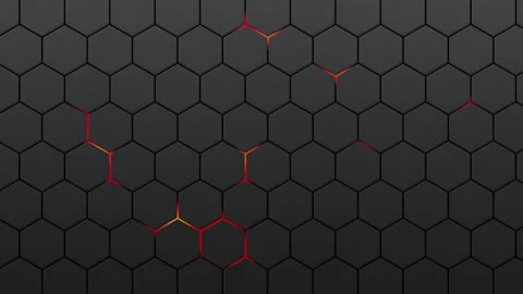 Black hexagons with red glow. Black background of honeycombs and red lava. .. Stock Footage 285520814