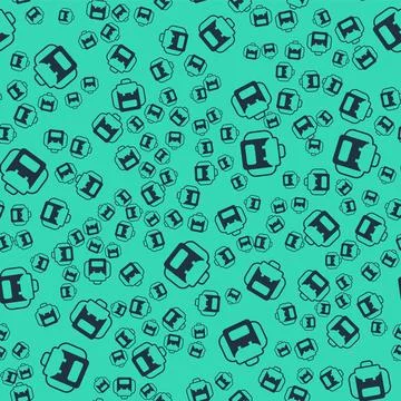 Black Hiking backpack icon isolated seamless pattern on green background. C.. 스톡 일러스트