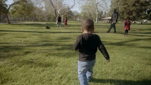 Black hispanic son walking towards multiracial family (Slow motion 4K) Stock Footage 170967847