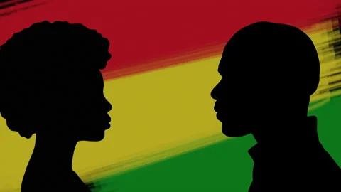 Black history month computer graphics. Silhouette of an African woman and man on Video stock 228078474
