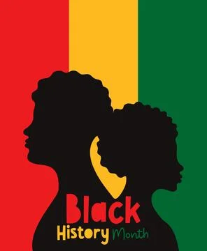 Black History Month poster. Two silhouette profile people on red, yellow gr.. Stock Photos