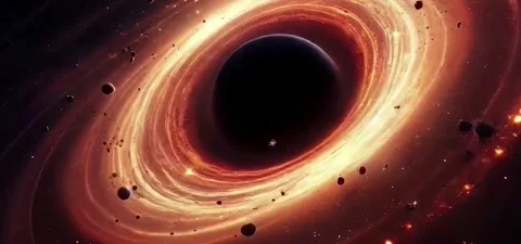 Black Hole Animation. Gravity warps light and destroy objects. Accretion disk Stock Footage 285824040
