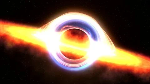 Black hole attracting space matter. 4k video 3d rendering Ilustración de archivo