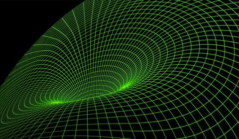 Black hole background with distorted gravity grid for scientific presentation or Stock Illustration