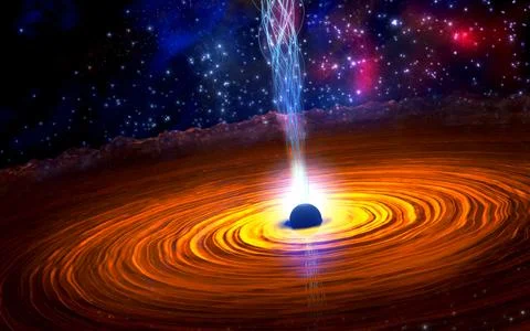 Black hole created after an supernova and astrophysical jet - 3d illustration Stock Illustration