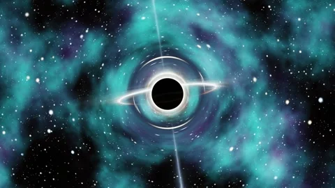 Black hole in deep space with glowing accretion disk and cosmic background Stock Footage 346964276