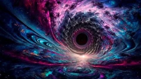 Black Hole inside Shining Nebula Deep Space Galaxy Stardust, Looped Animation Stock Footage 233445424
