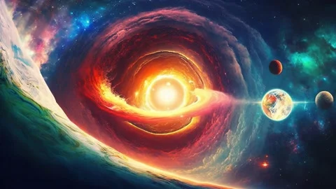 Black Hole inside Shining Nebula Deep Space Galaxy Stardust, Looped Animation Stock Footage 233445425