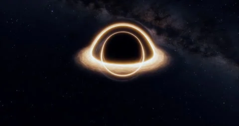 Black hole with lensing effect and accretion disk. Stars and galaxy background. Stock Footage 165073523