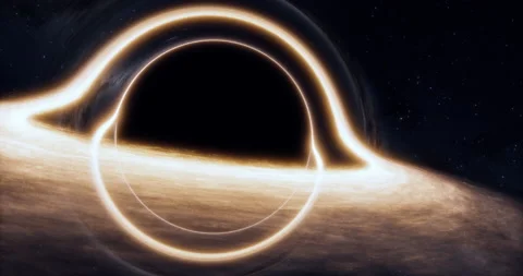 Black hole with lensing effect and accretion disk. Stars and galaxy background. Stock Footage 165092868