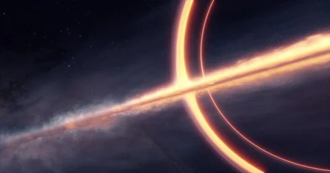 Black hole with lensing effect and accretion disk. Stars and galaxy background. Stock Footage 165491306