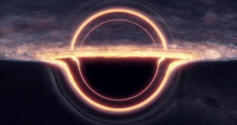 Black hole with lensing effect and accretion disk. Stars and galaxy background. Stock Footage 165729909