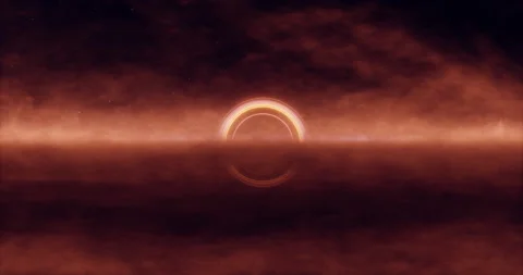 Black hole with lensing effect and accretion disk. Camera filming through dust Stock Footage 166882906