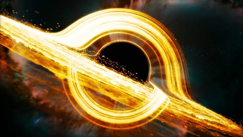 A black hole in the middle of outer space absorbs nearest stars. Science. Stock Footage 201150932