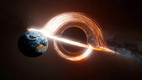 A black hole in the middle of outer space absorbs planet Earth and the moon. Vidéo 201153111
