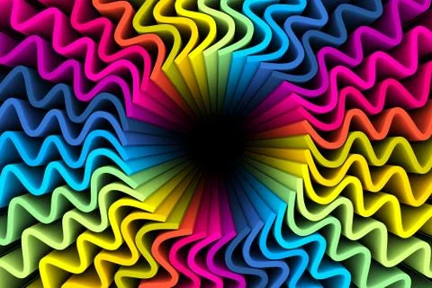 Black hole multicolor waves abstract background 3D illustration Stock Illustration