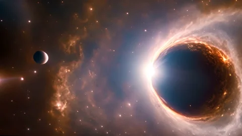 Black hole, mysterious gate to the infinity, galactical stars. 스톡 동영상 263676948