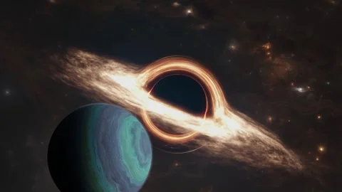 Black hole in Nebula environment and gas planet flying past Stock Footage 251632058