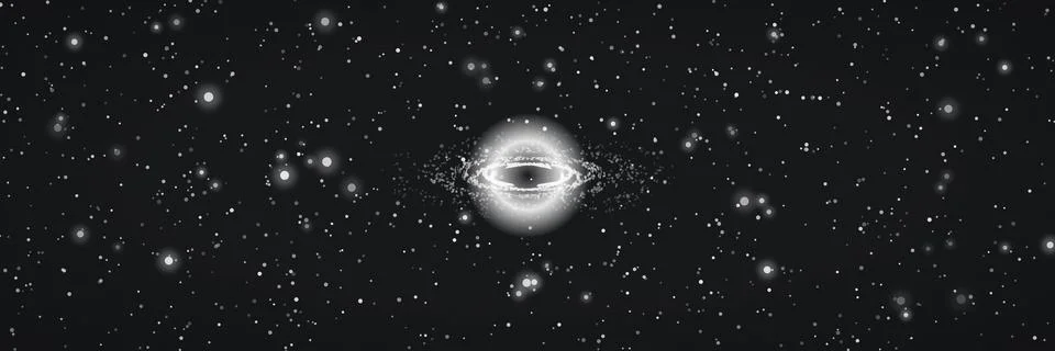 Black hole in outer space with accretion disk. Glowing stars and nebula bac.. Stock Illustration