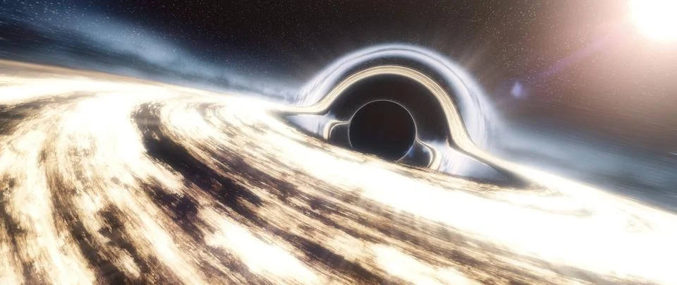 Black Hole in the outer space. Dramatic Panorama. Glowing Illustrazione stock